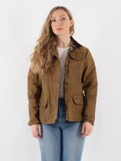 Vintage 90's Women Waxed Canvas Jacket In Sand Brown