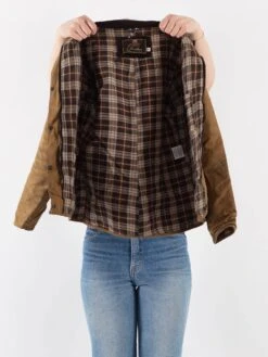 Vintage 90's Women Waxed Canvas Jacket In Sand Brown -Northern Grip Vintage 90s Women Waxed Cotton Jacket 0434