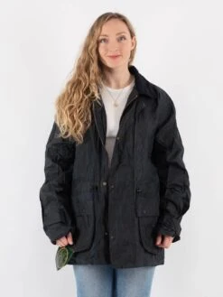 Vintage 90's Women Waxed Canvas Jacket In Blue