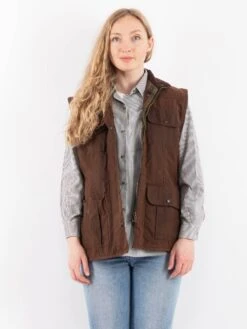 Vintage 90's Women Waxed Cotton Vest In Brown