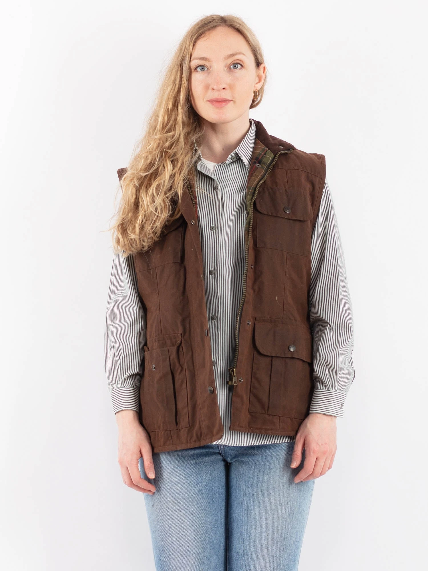 Vintage 90's Women Waxed Cotton Vest In Brown 1 Vintage 90's Women Waxed Cotton Vest In Brown