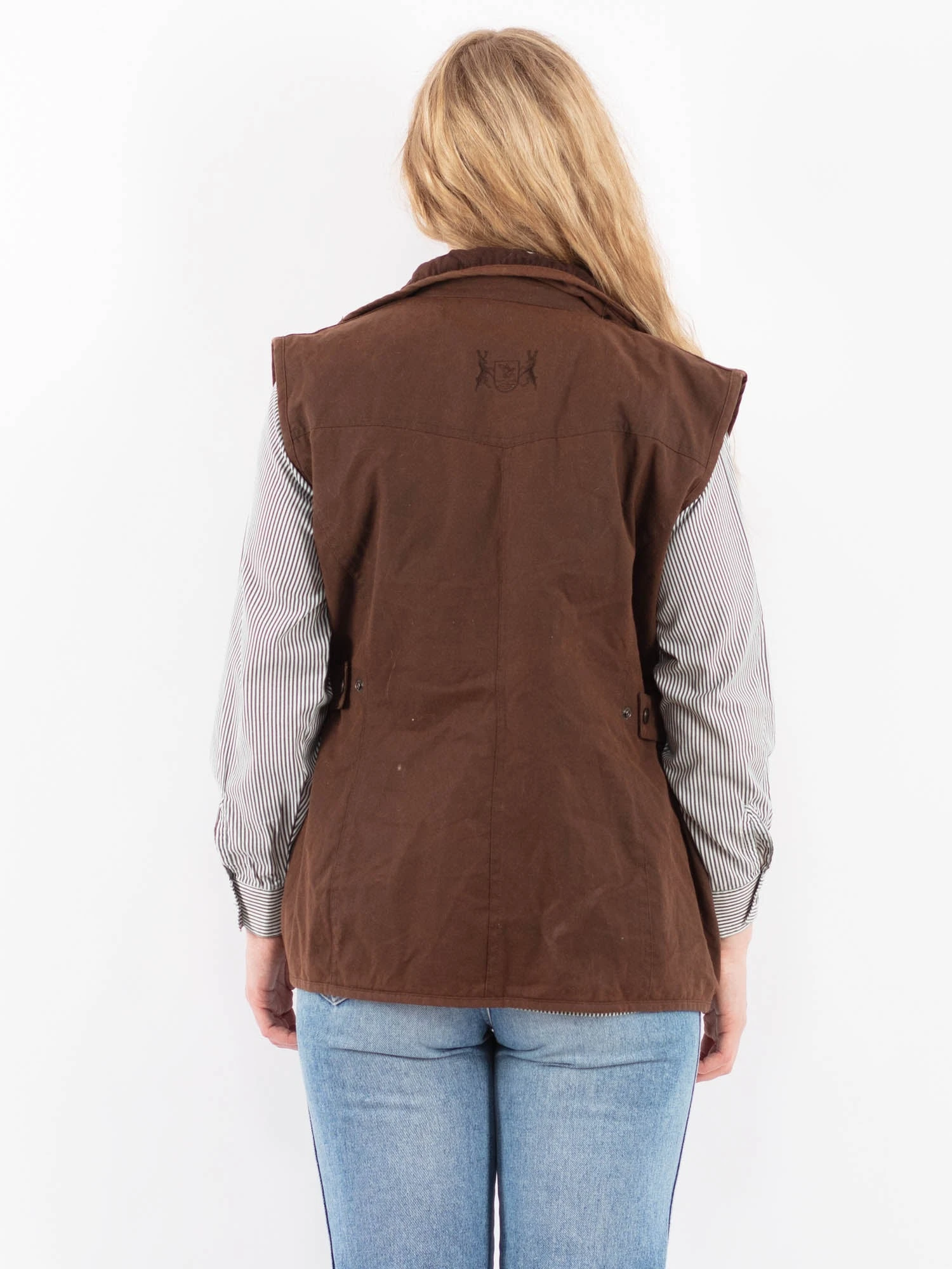 Vintage 90's Women Waxed Cotton Vest In Brown 3 Vintage 90's Women Waxed Cotton Vest In Brown - Image 3