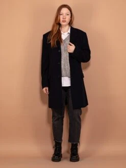 Vintage 90's Women Wool Blend Coat In Blue