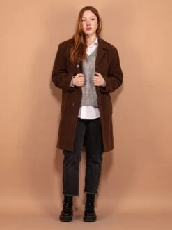 Vintage 90's Women Wool Blend Coat In Brown