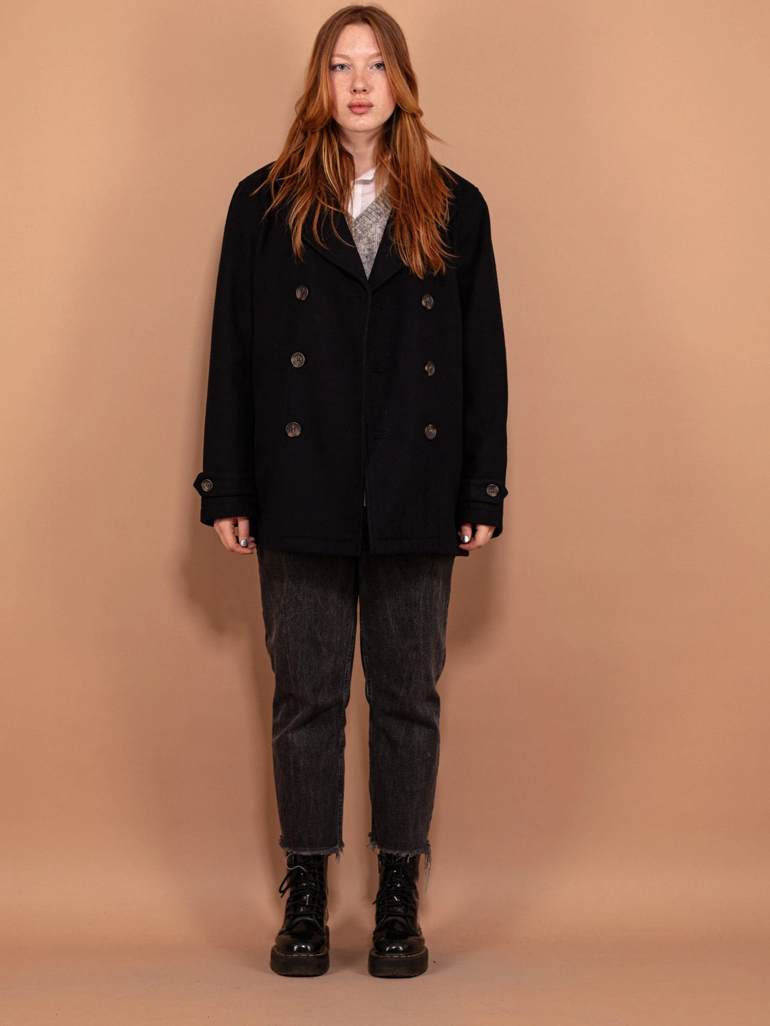 Vintage 90's Women Wool Blend Peacoat In Navy Blue 1 Vintage 90's Women Wool Blend Peacoat In Navy Blue