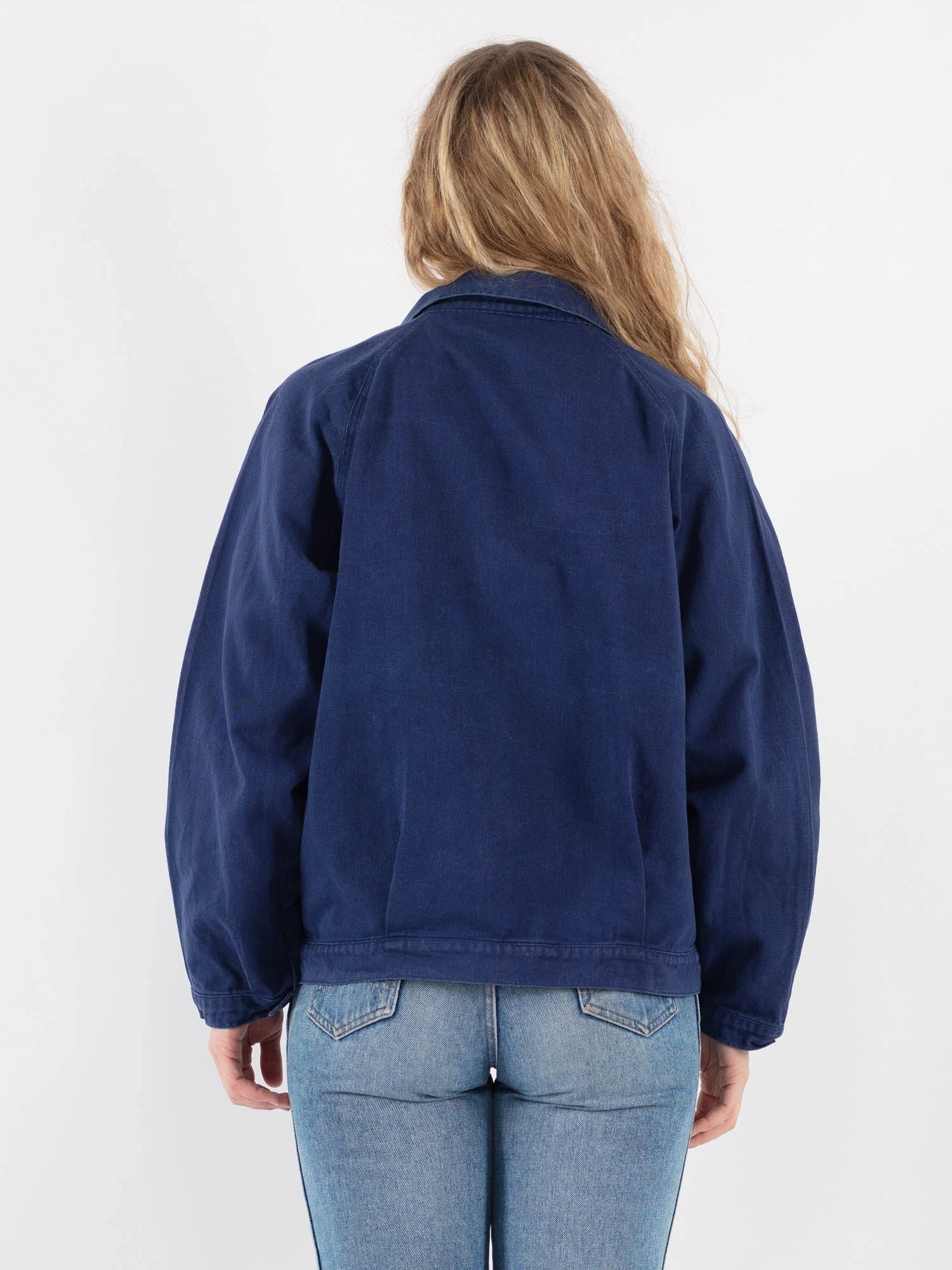 Vintage 90's Women Cropped Italian Work Jacket In Blue 3 Vintage 90's Women Cropped Italian Work Jacket In Blue - Image 3