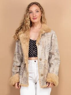 Vintage 70's Women Reversible Fur Coat In Beige