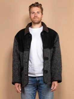 Vintage 90's Men Suede Wool Blend Coat In Grey