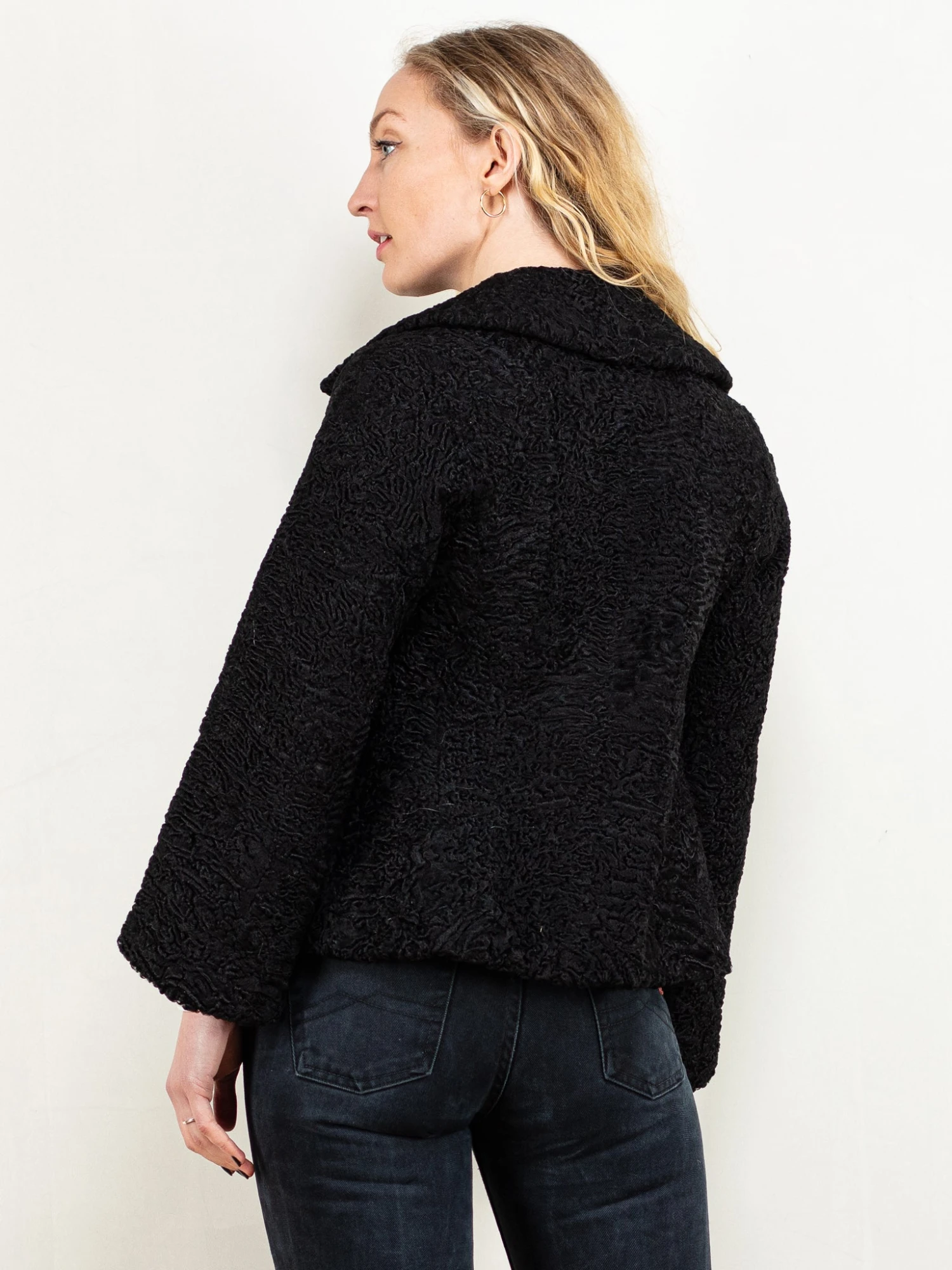 Vintage 70's Women Karakul Fur Jacket In Black 2 Vintage 70's Women Karakul Fur Jacket In Black - Image 2