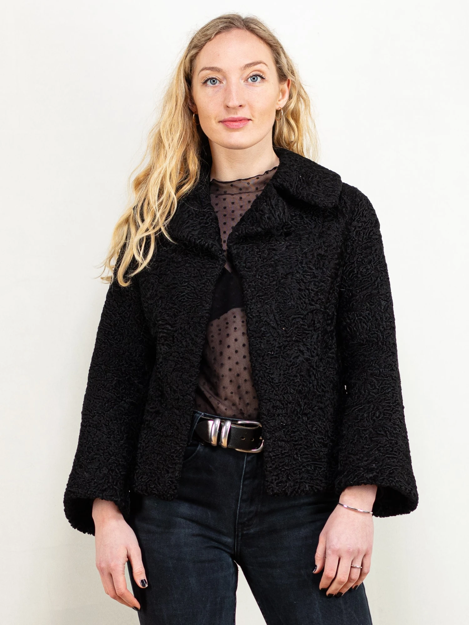 Vintage 70's Women Karakul Fur Jacket In Black 1 Vintage 70's Women Karakul Fur Jacket In Black