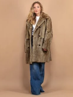 Vintage 80's Women Oversized Fur Coat In Beige