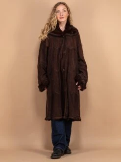 Vintage 70's Women Rabbit Fur Coat In Brown