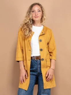 Vintage 90's Women Short Sleeve Suede Jacket In Brown