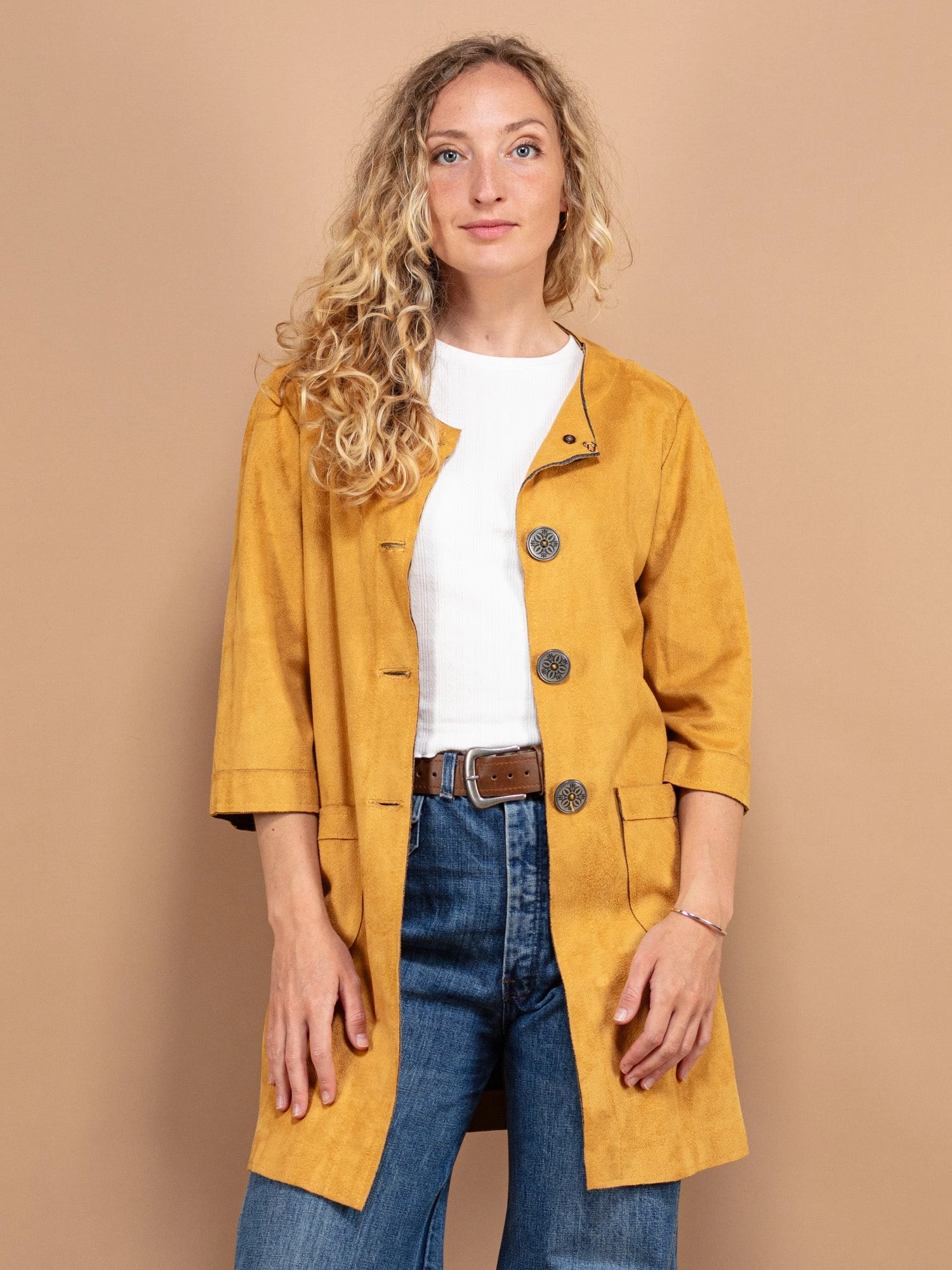 Vintage 90's Women Short Sleeve Suede Jacket In Brown 1 Vintage 90's Women Short Sleeve Suede Jacket In Brown