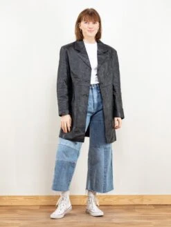 Vintage 80's Women Black Leather Coat 7 Vintage 80's Women Black Leather Coat -Northern Grip Vintage black blazer leatehr coat women 80s clothing07 132