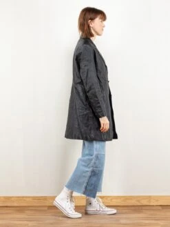 Vintage 80's Women Black Leather Coat 8 Vintage 80's Women Black Leather Coat -Northern Grip Vintage black blazer leatehr coat women 80s clothing07 133