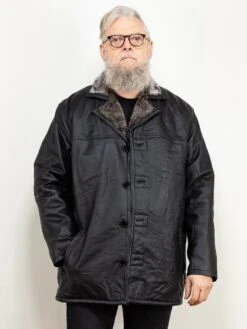 Vintage 90's Men Leather Sherpa Coat In Black