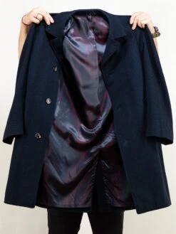 Vintage 80's Men Wool Coat In Dark Blue 7 Vintage 80's Men Wool Coat In Dark Blue -Northern Grip Vintage blue wool autumn coat men 80s clothing3