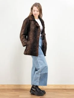 Vintage 70's Women Curly Fur Jacket -Northern Grip Vintage brown curly fur jacket women 70s clothing05M 224