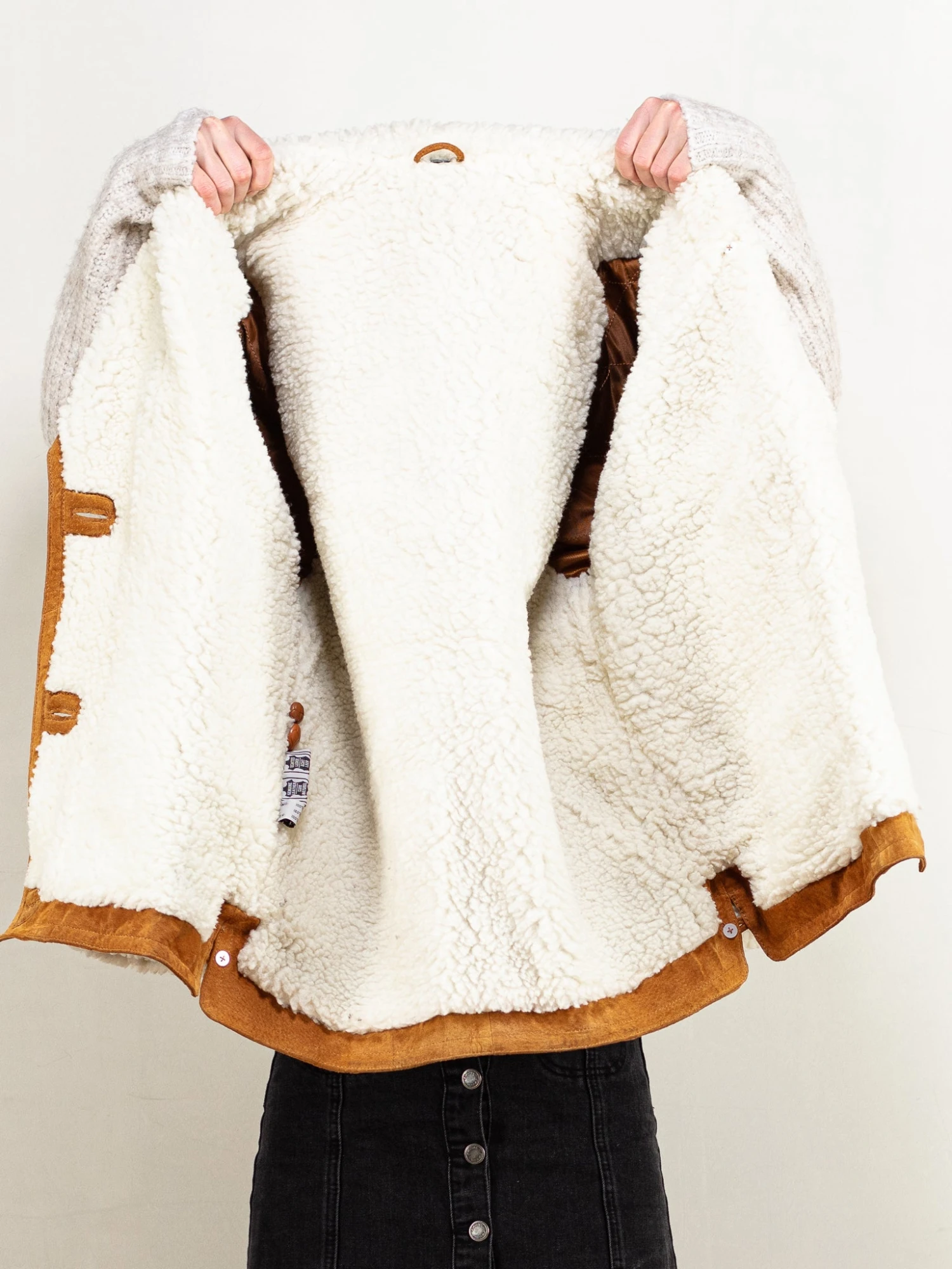 Vintage 80's Women Brown Suede Sherpa Coat 4 Vintage 80's Women Brown Suede Sherpa Coat - Image 4