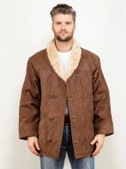 Vintage 90's Men Brown Suede Sherpa Coat