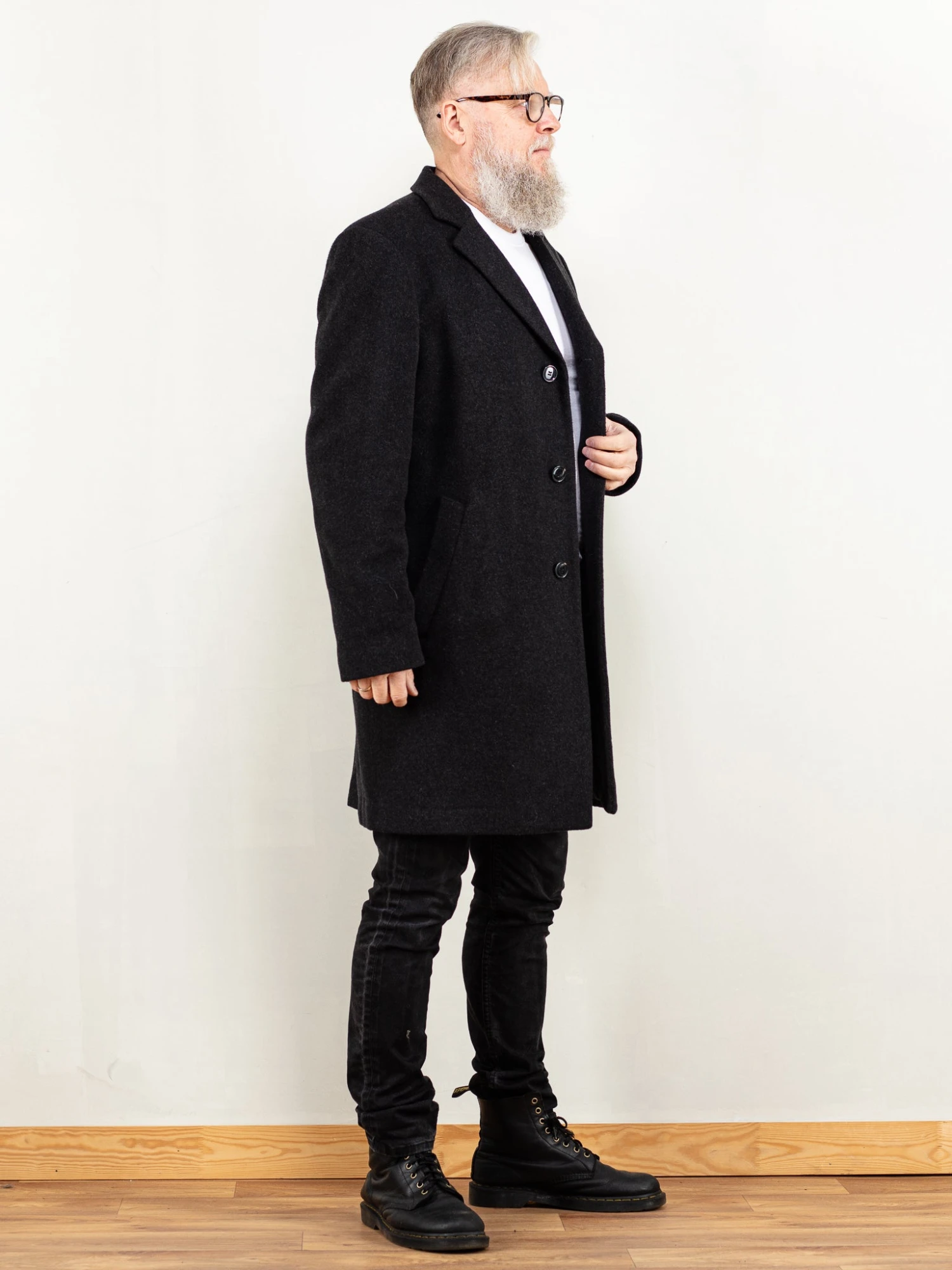 Vintage 90's Men Cashmere Wool Blend Coat In Grey 3 Vintage 90's Men Cashmere Wool Blend Coat In Grey - Image 3