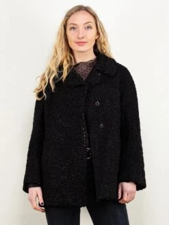 Vintage 70's Women Karakul Fur Short-Coat In Black
