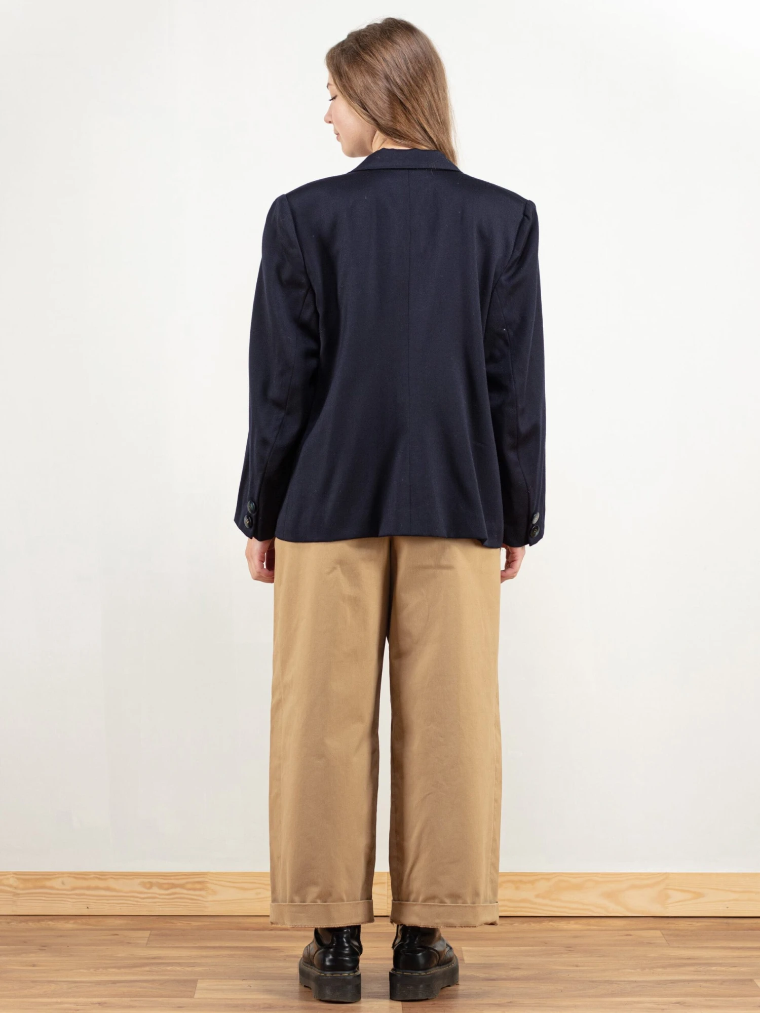 Vintage 80's Women Navy Blue Wool Blend Blazer 4 Vintage 80's Women Navy Blue Wool Blend Blazer - Image 4