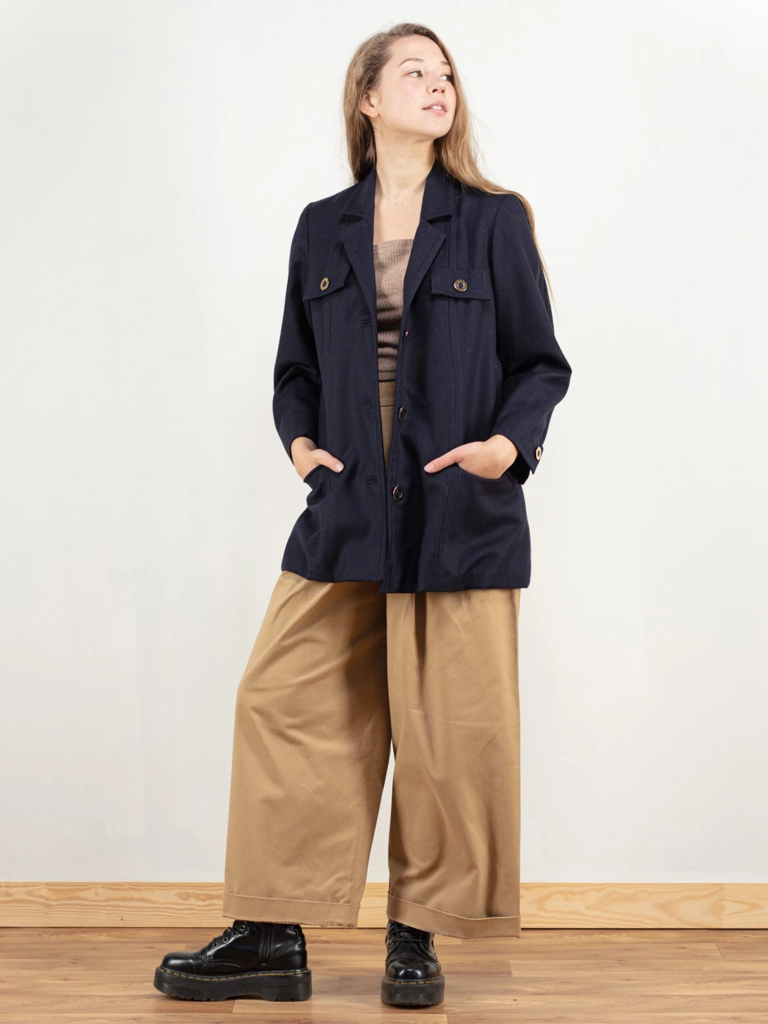 Vintage 90's Women Navy Blue Wool Blend Blazer 2 Vintage 90's Women Navy Blue Wool Blend Blazer - Image 2