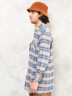 Vintage 90's Plaid Men Smock Shirt -Northern Grip Vintage plaid flannel smock shirt men 90s clothing 3