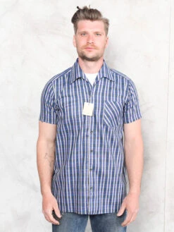 Vintage 90's Men Plaid Blue Shirt