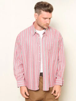 Vintage 90's Striped Pink Shirt -Northern Grip Vintage retro summer bold everyday 80s men shirt4 0798f6aa b60b 4886 a11c 300d4b3177b8