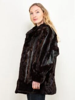 Vintage 80's Women Fur And Leather Coat In Black And Brown 6 Vintage 80's Women Fur And Leather Coat In Black And Brown -Northern Grip Vintage striped fur short coat women 80s clothingM 40