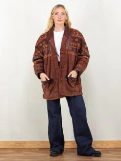 Vintage 80's Women Suede And Knit Coat