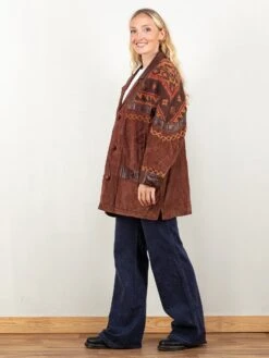 Vintage 80's Women Suede And Knit Coat -Northern Grip Vintage suede knit oversized coat women 80s clothing46M 61