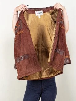 Vintage 80's Women Suede And Knit Coat -Northern Grip Vintage suede knit oversized coat women 80s clothing46M 63