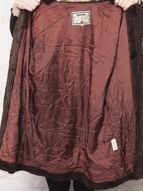 Vintage 80's Faux Fur Women Coat Brown 2 Vintage 80's Faux Fur Women Coat Brown - Image 2