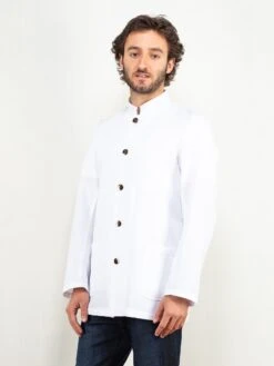 Vintage Men 90's White Jacket -Northern Grip Vintage white band collar jacket women 90s clothing 18