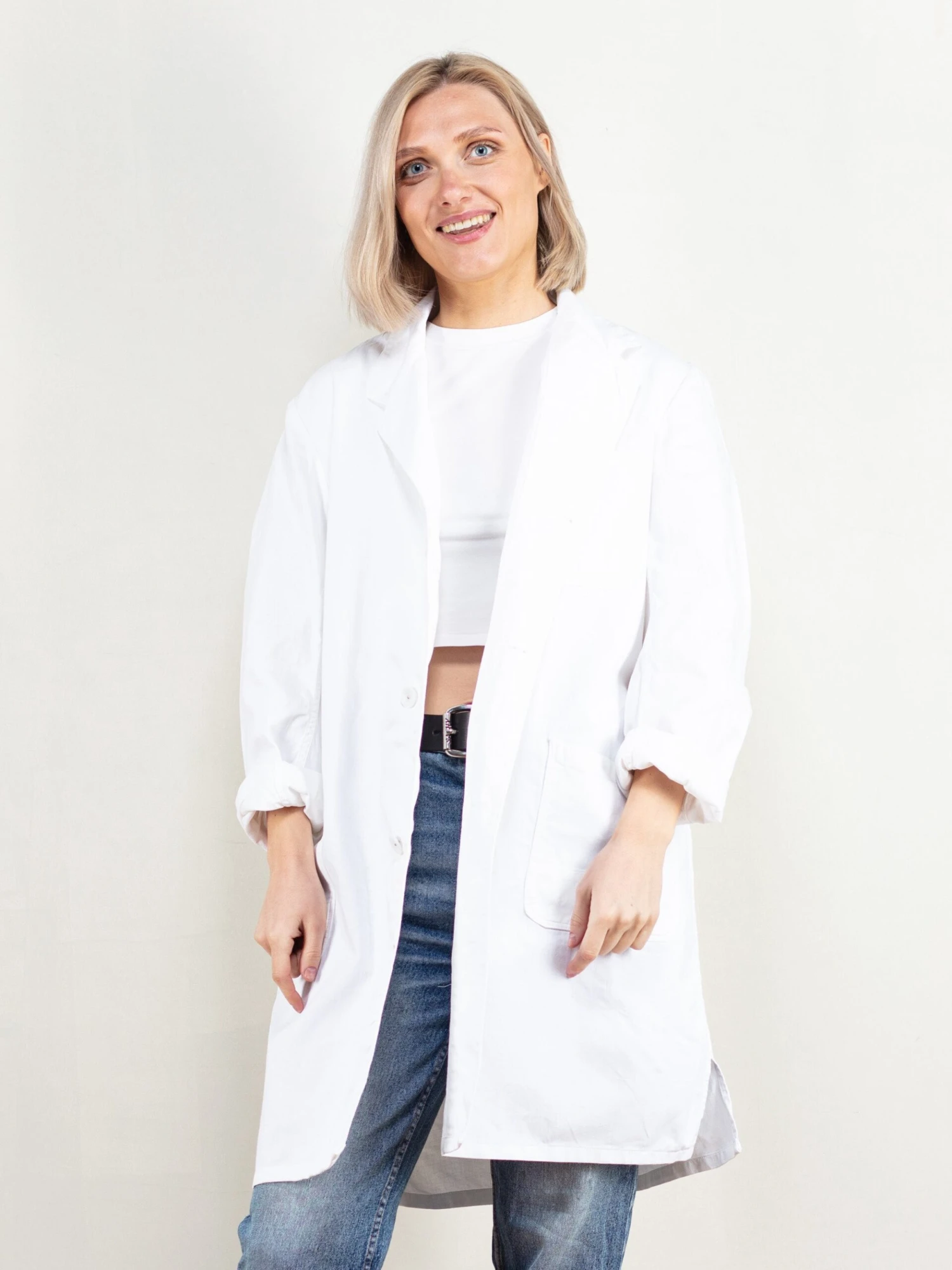 Vintage 70's Women White Chore Coat 1 Vintage 70's Women White Chore Coat