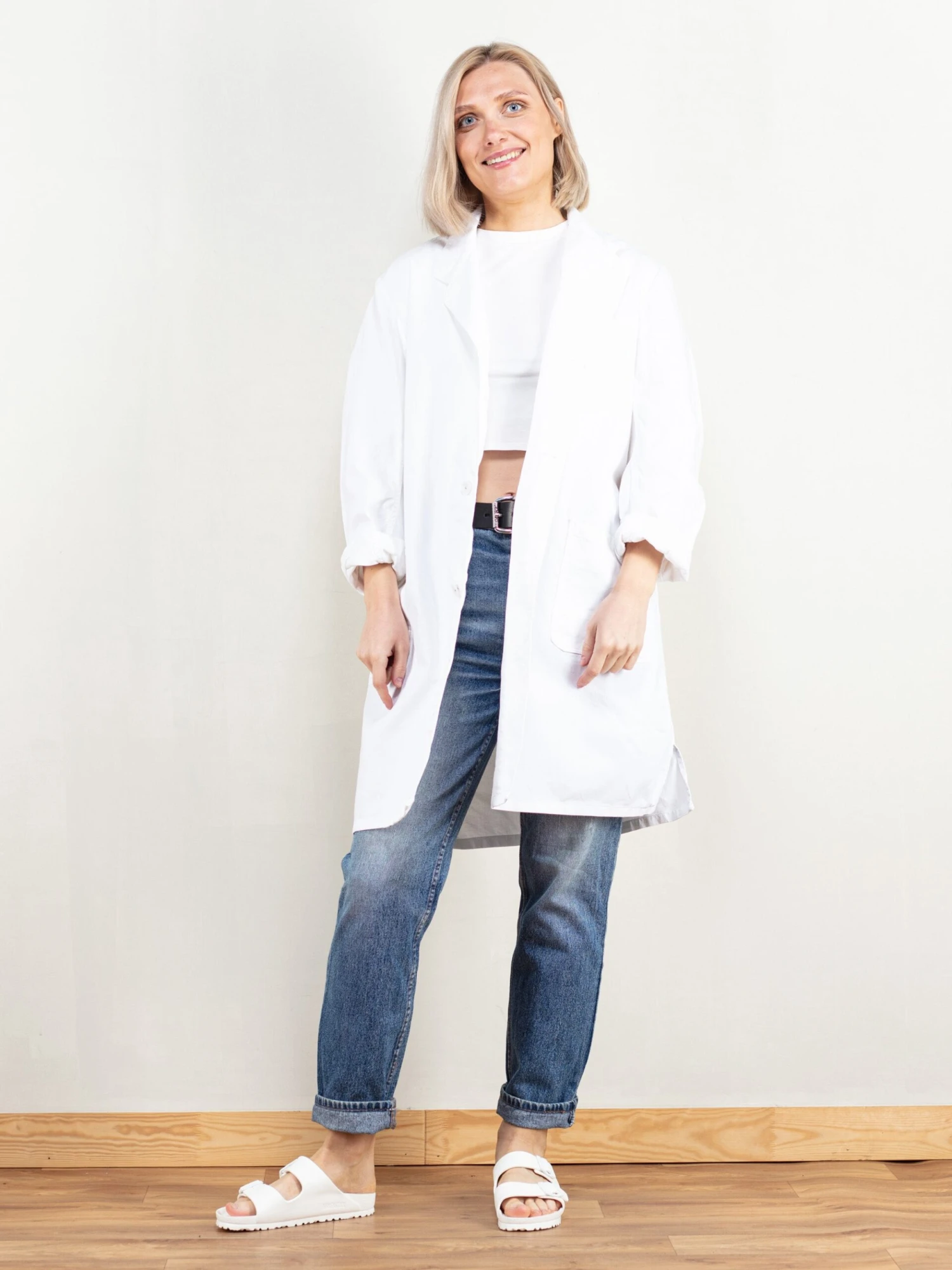 Vintage 70's Women White Chore Coat 3 Vintage 70's Women White Chore Coat - Image 3