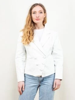 Vintage Women 80's White Leather Jacket