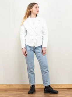 Vintage Women 80's White Leather Jacket -Northern Grip Vintage women white suede 80s cropped jacket130