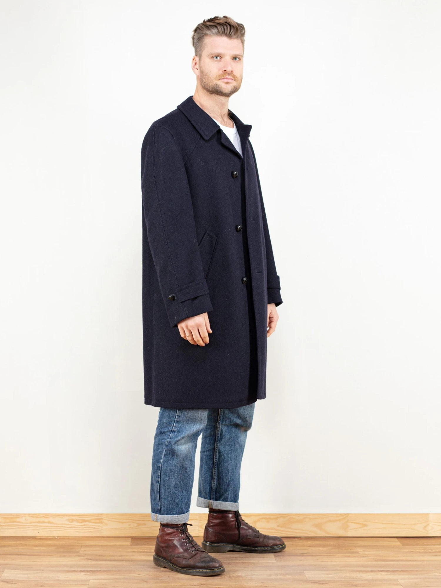 Vintage 80's Classic Wool Coat Blue 4 Vintage 80's Classic Wool Coat Blue - Image 4