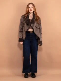 Vintage 00's Women Faux Shearling Fur Jacket In Grey