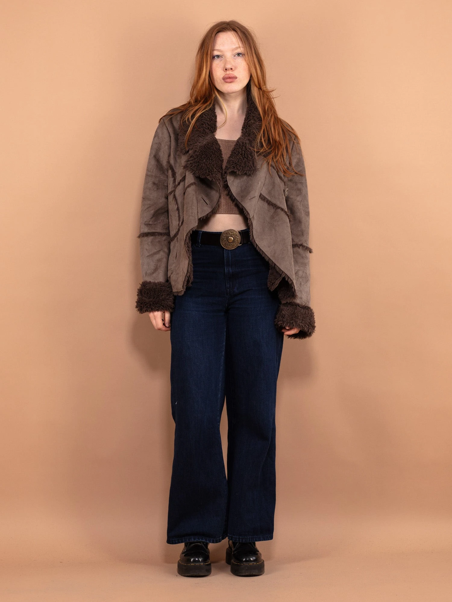 Vintage 00's Women Faux Shearling Fur Jacket In Grey 1 Vintage 00's Women Faux Shearling Fur Jacket In Grey