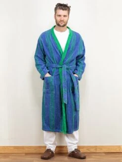 Vintage 80's Men Terry Bathrobe In Blue