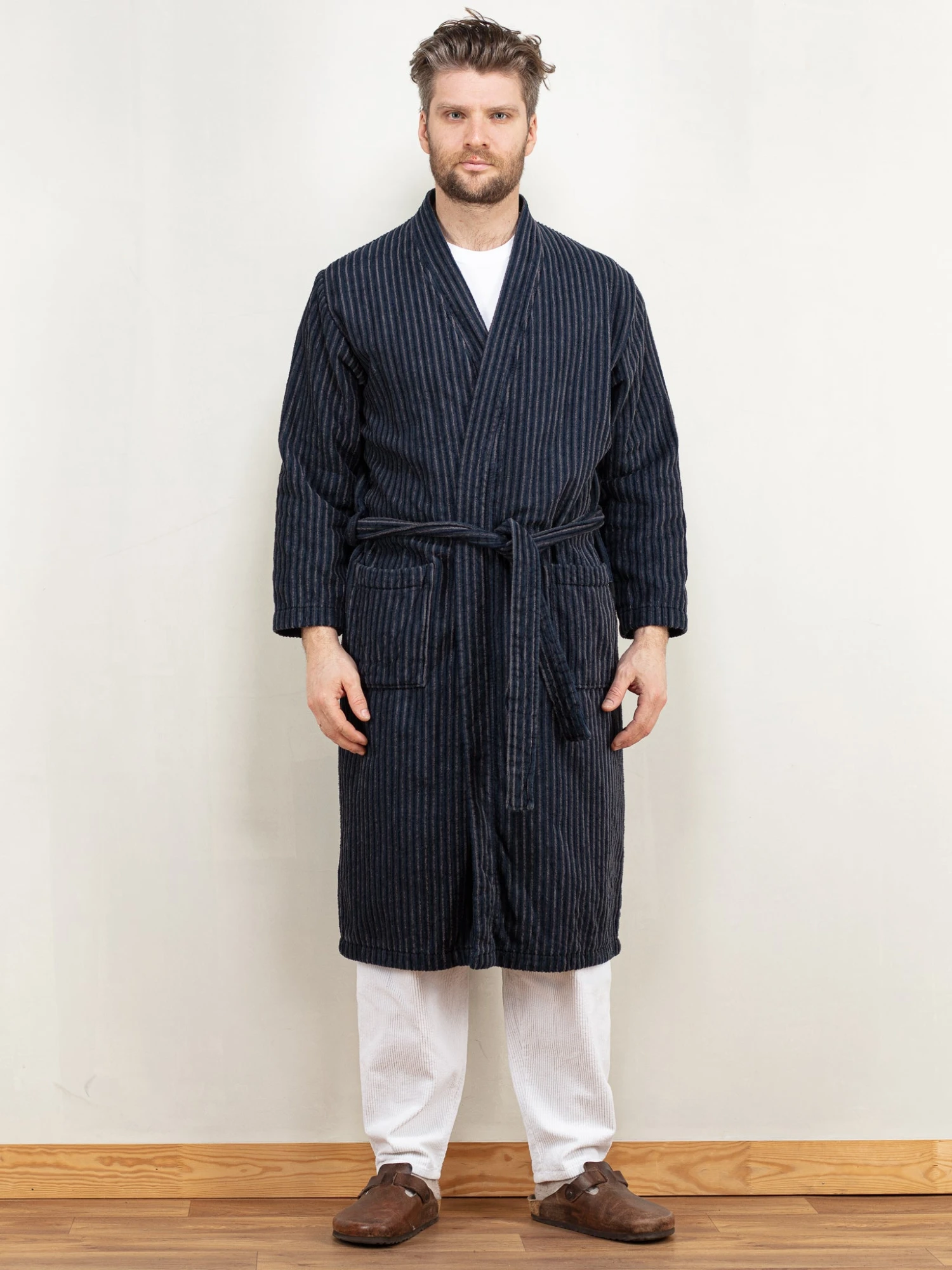 Vintage 90's Men Dressing Gown In Blue 1 Vintage 90's Men Dressing Gown In Blue