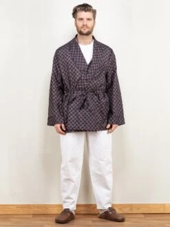 Vintage 90's Men Short Dressing Gown In Navy