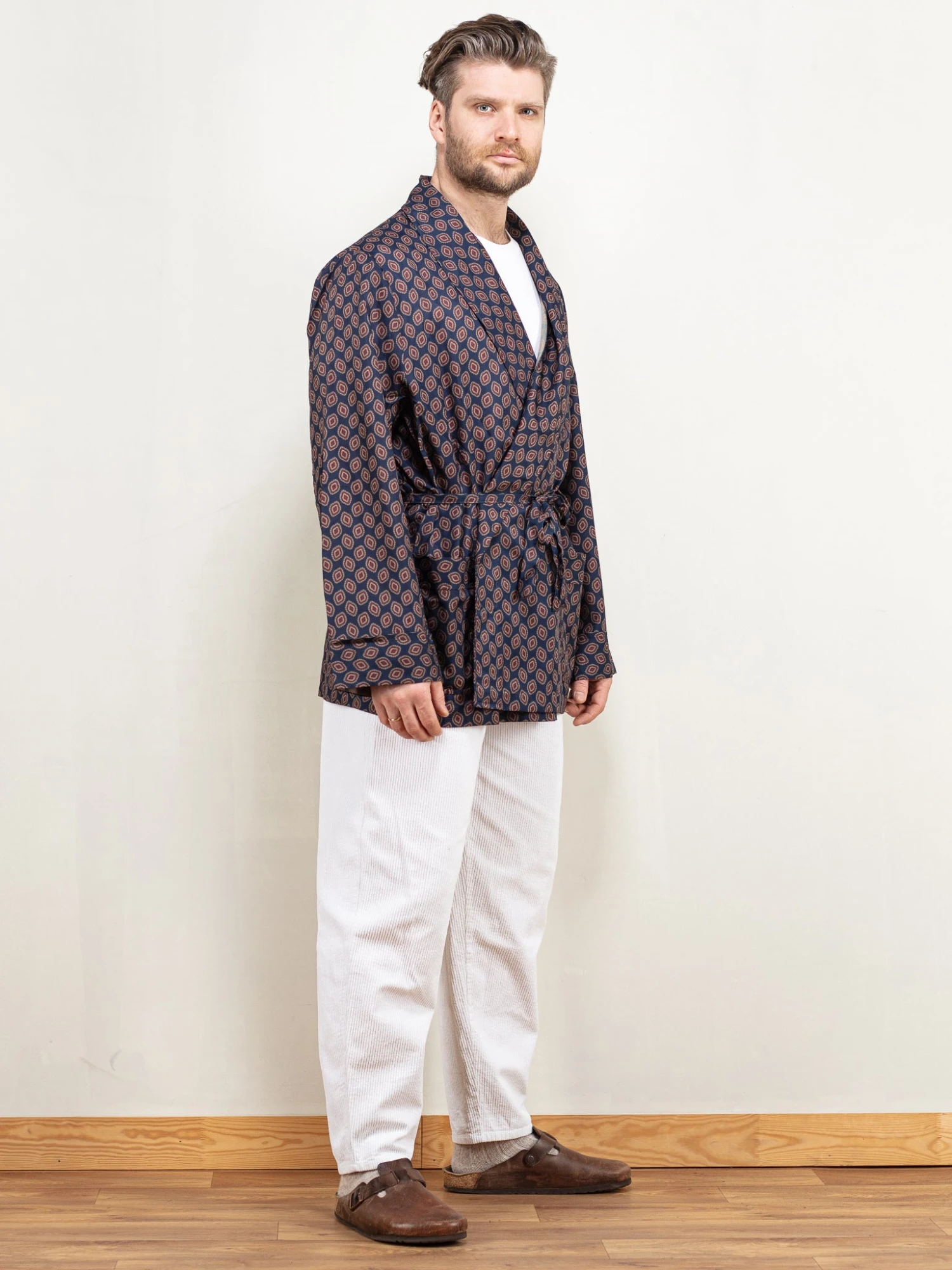 Vintage 90's Men Short Dressing Gown In Navy 3 Vintage 90's Men Short Dressing Gown In Navy - Image 3
