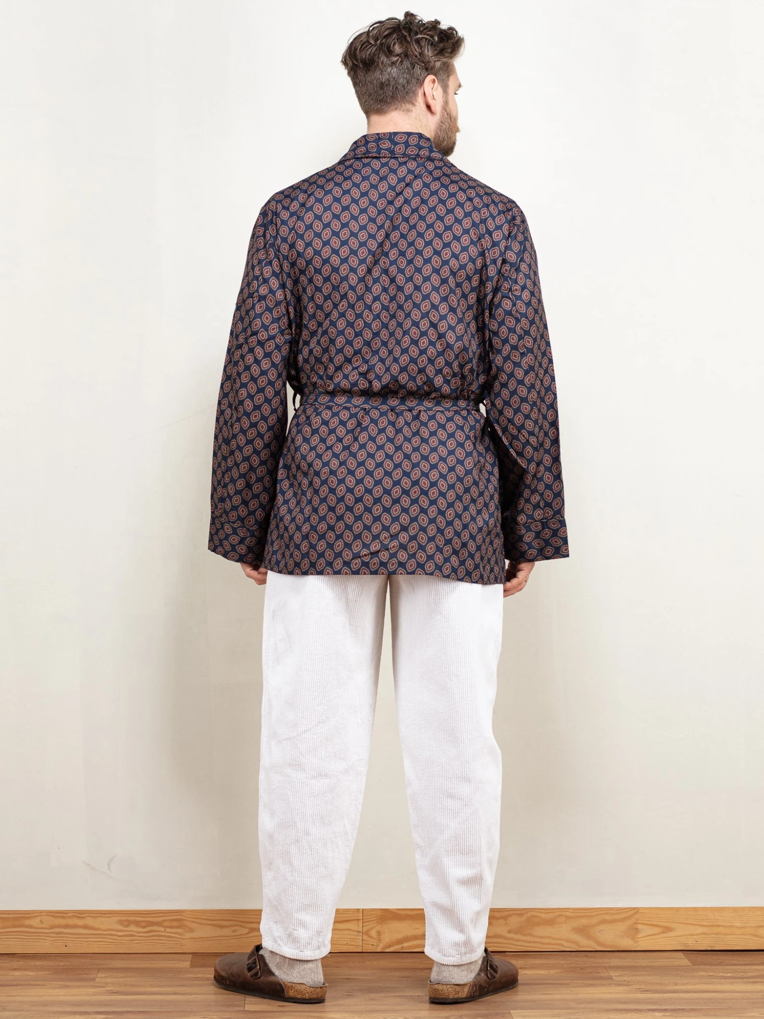 Vintage 90's Men Short Dressing Gown In Navy 2 Vintage 90's Men Short Dressing Gown In Navy - Image 2